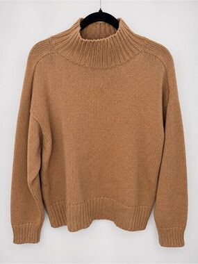 Ann Taylor Women’s Large Camel Brown Mock Neck Knit Sweater Cotton Blend